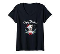 Mujer Santa Hat Merry Chistmas Siberian Husky Dog Lover Camiseta Cuello V