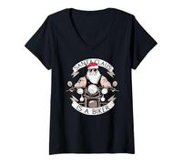 Mujer Santa IS A Biker Claus Motocicleta Navidad Funny Moto Meme Camiseta Cuello V