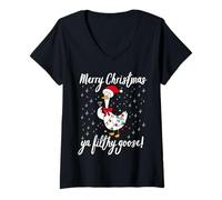 Mujer Santa is Coming Pixel Art Retro Christmas Graphic Camiseta Cuello V