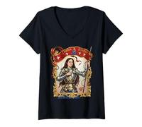 Mujer Santa Juana de Arco Vintage Francés Santa Católica Mujeres Camiseta Cuello V