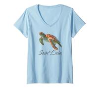Mujer Santa Lucía Island Souvenir Mar Caribe Santa Lucía Camiseta Cuello V