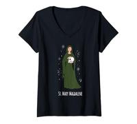 Mujer Santa Magdalena Católica Santa Icono Devocional Camiseta Cuello V