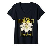 Mujer Santa Margarita María Escocia Lirio Pureza Santa Católica Camiseta Cuello V