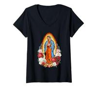 Mujer Santa María de Guadalupe Patrona de México Gloriosa Madre Camiseta Cuello V