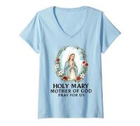 Mujer Santa María Madre de Dios ruega por Nosotros católicos Camiseta Cuello V