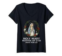 Mujer Santa María Madre de Dios Ruega por Nosotros Oración Católica Camiseta Cuello V