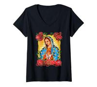 Mujer Santa María Virgen de Guadalupe, Rose Flower Señora Reina Camiseta Cuello V