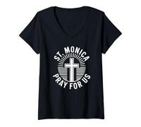 Mujer Santa Mónica Oración Católica por Nosotros Camiseta Cuello V
