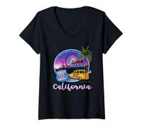 Mujer Santa Monica Pier California US HWY 66 Final del Camino Camiseta Cuello V