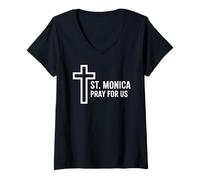 Mujer Santa Mónica Reza por Nosotros Cruz Patrona Católica Camiseta Cuello V