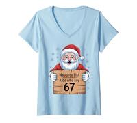 Mujer Santa Naughty List - Kids Who Say 6 7 Christmas Six Seven Camiseta Cuello V