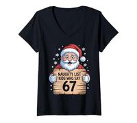 Mujer Santa Naughty List - Kids Who Say 6 7 Christmas Six Seven Camiseta Cuello V