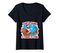 Mujer Santa Paws está llegando a la Ciudad Christmas Boxer Dog Dueño Navidad Camiseta Cuello V