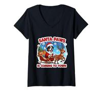 Mujer Santa Paws Is Coming Christmas Gran Perro de montaña Suizo Navidad Camiseta Cuello V