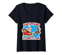 Mujer Santa Paws llega a la Ciudad Navidad Pembroke Welsh Corgi Camiseta Cuello V