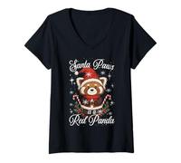 Mujer Santa Paws Red Panda Christmas Pun Xmas Pajama Camiseta Cuello V