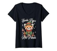 Mujer Santa Paws Red Panda Christmas Pun Xmas Pajama Camiseta Cuello V