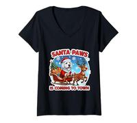 Mujer Santa Paws Viene a la Ciudad Navidad dueño de Perro Komondor Camiseta Cuello V