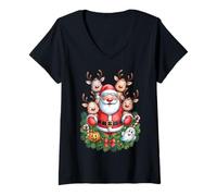 Mujer Santa & Reno Spooky Cheer - Linda Navidad de Halloween Camiseta Cuello V