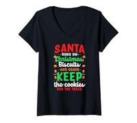 Mujer Santa Runs on Christmas Biscuits and Gravy Keep The Camiseta Cuello V