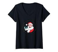 Mujer Santa sarcástico - Ho Ho Holy Shit What a Year - Navidad Camiseta Cuello V