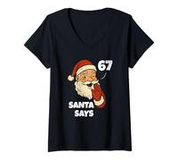 Mujer Santa Says Six Seven Funny 67 Meme Christmas Vintage Holiday Camiseta Cuello V
