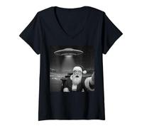 Mujer Santa Selfie con ovni Divertido Navidad para Hombres, Mujeres y niños Camiseta Cuello V