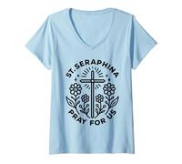 Mujer Santa Seraphina ruega por Nosotros Devoción Santa católica Camiseta Cuello V