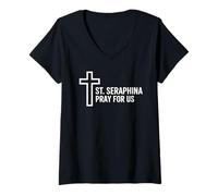 Mujer Santa Seraphina ruega por Nosotros Santa Cruz Patrona Católica Camiseta Cuello V