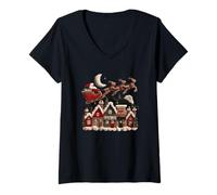 Mujer Santa Sleigh Ride Feliz Navidad Camiseta Cuello V