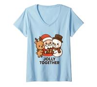 Mujer Santa Snowman Reno Merry Moments Art Camiseta Cuello V