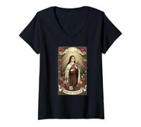 Mujer Santa Teresa de Lisieux Oración Católica Camiseta Cuello V