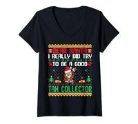 Mujer Santa Try to Be a Good Tax Collector - Funny Christmas Camiseta Cuello V