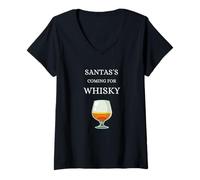 Mujer Santa's Coming for Whisky Whisky Single Malt Scotland Camiseta Cuello V