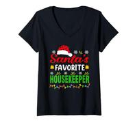 Mujer Santa's Favorite Housekeeper Funny Christmas Xmas Camiseta Cuello V