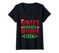 Mujer Santa's Favorite Speechie Crew SLP Speech Therapy Christmas Camiseta Cuello V