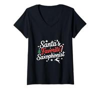 Mujer Santas Favorito Saxofonista Navidad Camiseta Cuello V