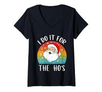 Mujer Santa's I Do It For The Ho'S Camiseta Vintage Christmas Santa Camiseta Cuello V