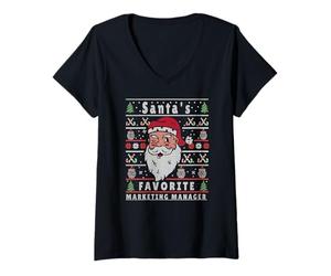 Mujer Santas Navidad FEA Navidad Marketing-Manager Camiseta Cuello V