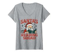 Mujer Santa's Reading Squad Festive Book Lover Holiday Hombres Mujeres Camiseta Cuello V