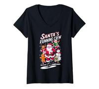 Mujer Santa's Running Crew Christmas Runner Costume Marathon Team Camiseta Cuello V