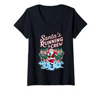 Mujer Santa's Running Crew Christmas Runner Costume Marathon Team Camiseta Cuello V