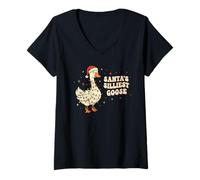 Mujer Santa's Silliest Goose Funny Christmas Silly Holiday Retro Camiseta Cuello V