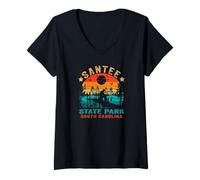 Mujer Santee State Park South Carolina SC Lake Marion Retro Atardecer Camiseta Cuello V
