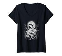 Mujer Santísima Virgen María Sosteniendo al Niño Jesús Sagrado Camiseta Cuello V