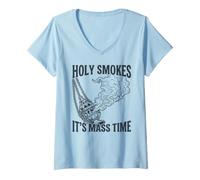 Mujer Santo Fuma su Tiempo de Misa incensario católico Camiseta Cuello V
