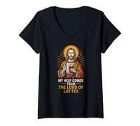 Mujer Santo Humor Señor de Lattes Diversión Mujer Cristiana Fe Camiseta Cuello V