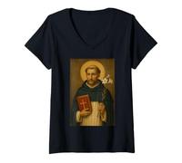Mujer Santo Icono Católico de Santo Domingo de Guzmán Camiseta Cuello V