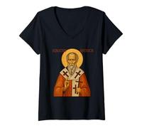 Mujer Santo Icono ortodoxo de Ignacio de Antioquía Camiseta Cuello V