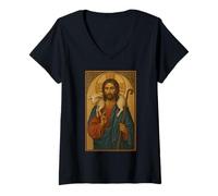 Mujer Santo Icono Ortodoxo de Jesucristo el Buen Pastor Camiseta Cuello V